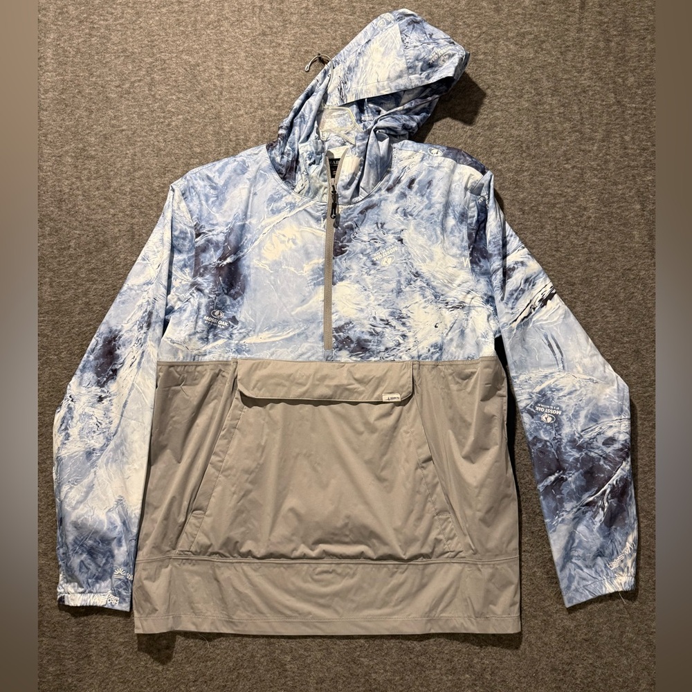 Habit Anorak Fishing Pullover Windbreaker Mens XL Mossy Oak blue 1/2 zip Hooded